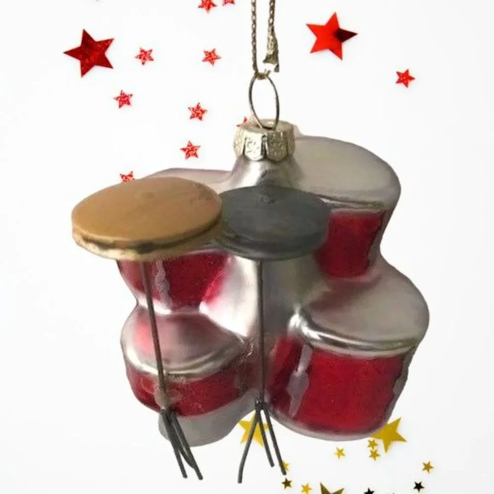 Retro Drums Ornament Glass Musical Band Instrument Christmas Gift New
